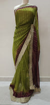 Elegant Olive Green & Maroon Chiffon Saree with Gota Work Border