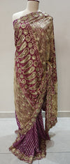 Magenta Pink Gold Satin Net Saree