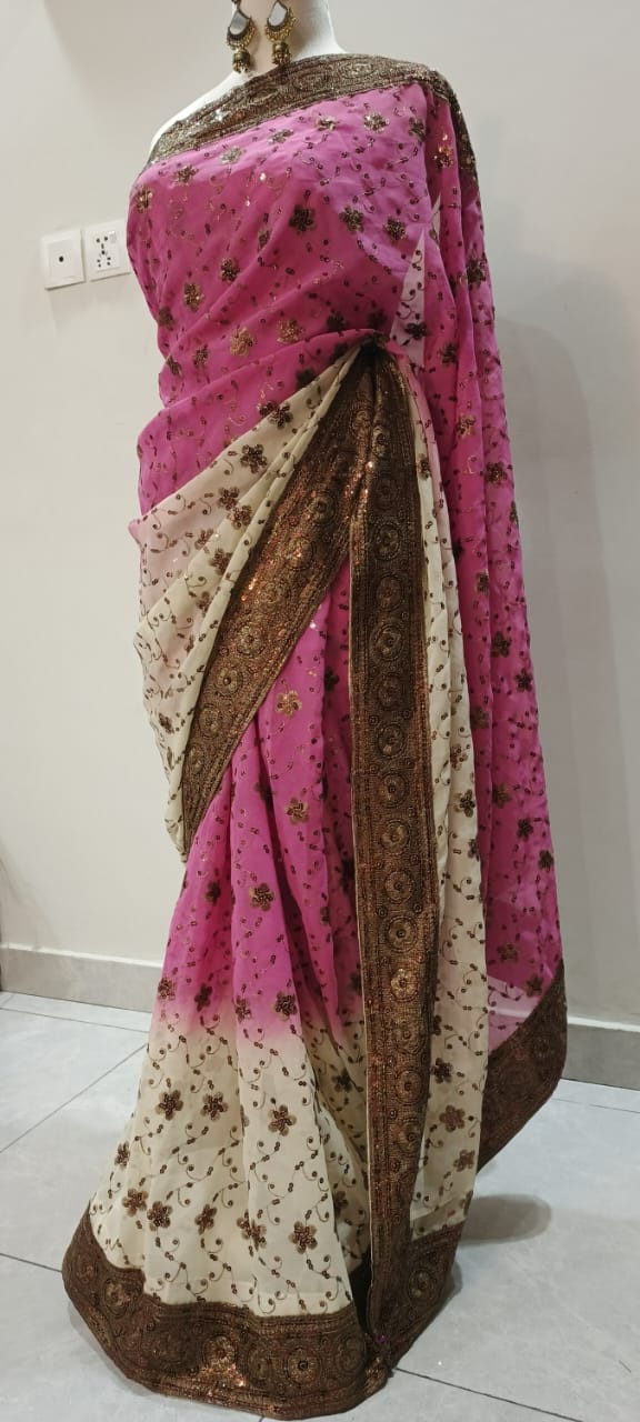 Pink Ivory Dual Tone Georgette Chiffon Saree