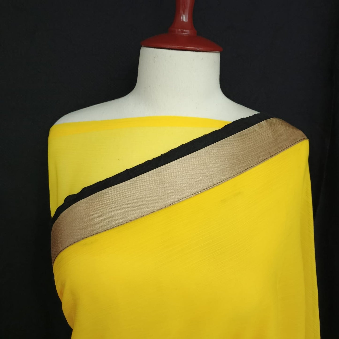 Sunshine Glow Yellow Chiffon Saree with Elegant Black & Gold Border