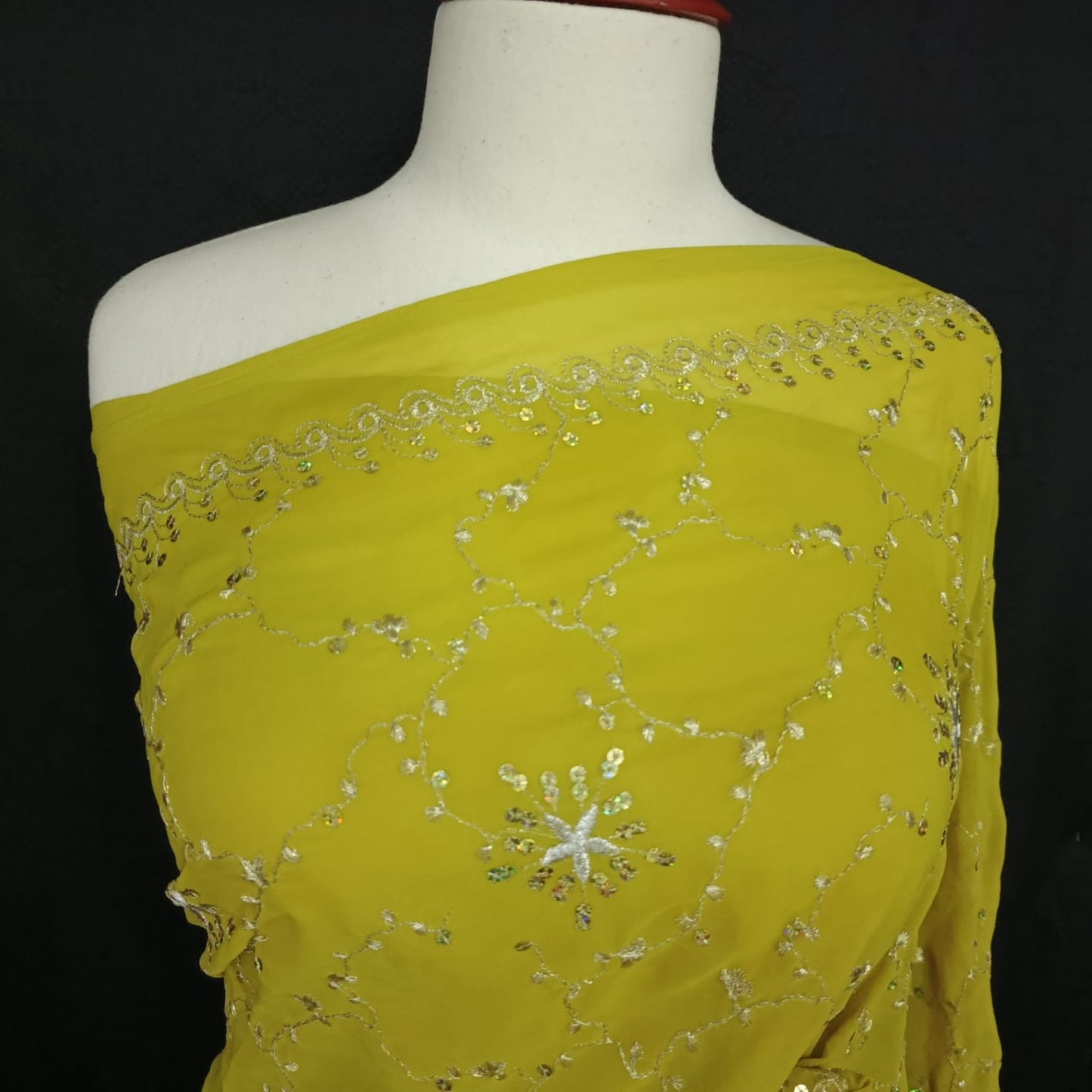 Embroidered Lime Green Georgette Saree