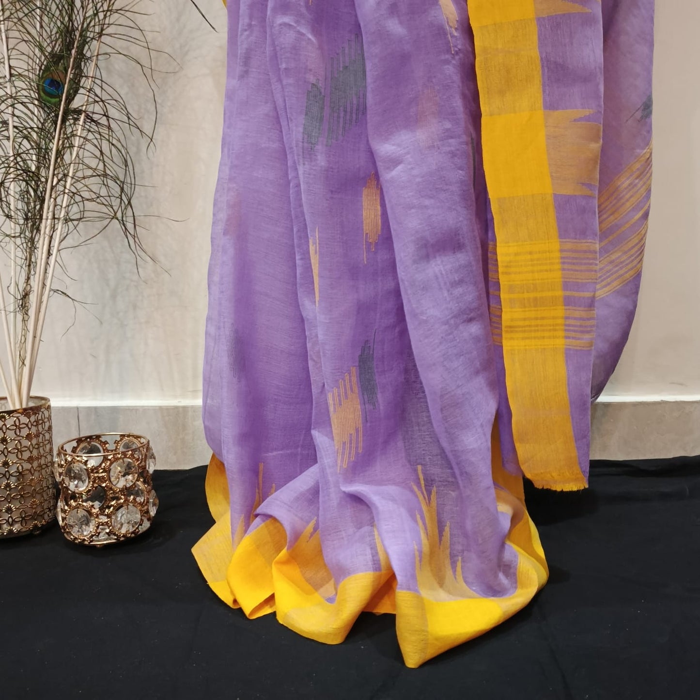 "Lavender-Mustard 7-Yard Cotton Saree"