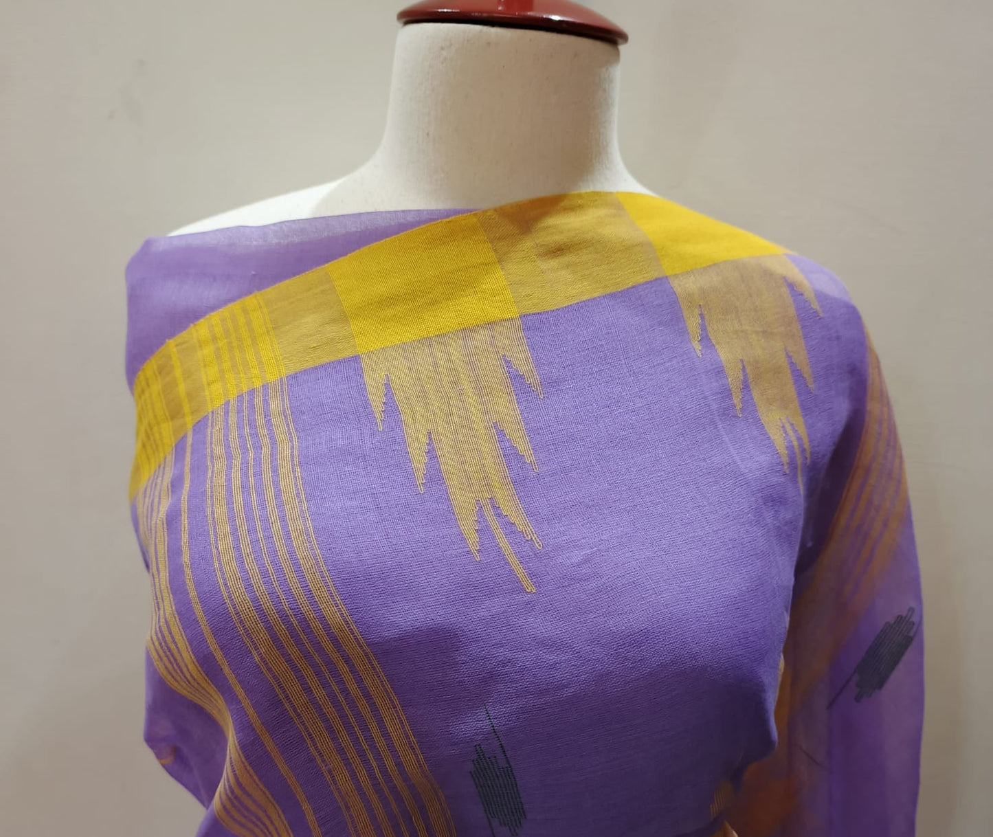 "Lavender-Mustard 7-Yard Cotton Saree"