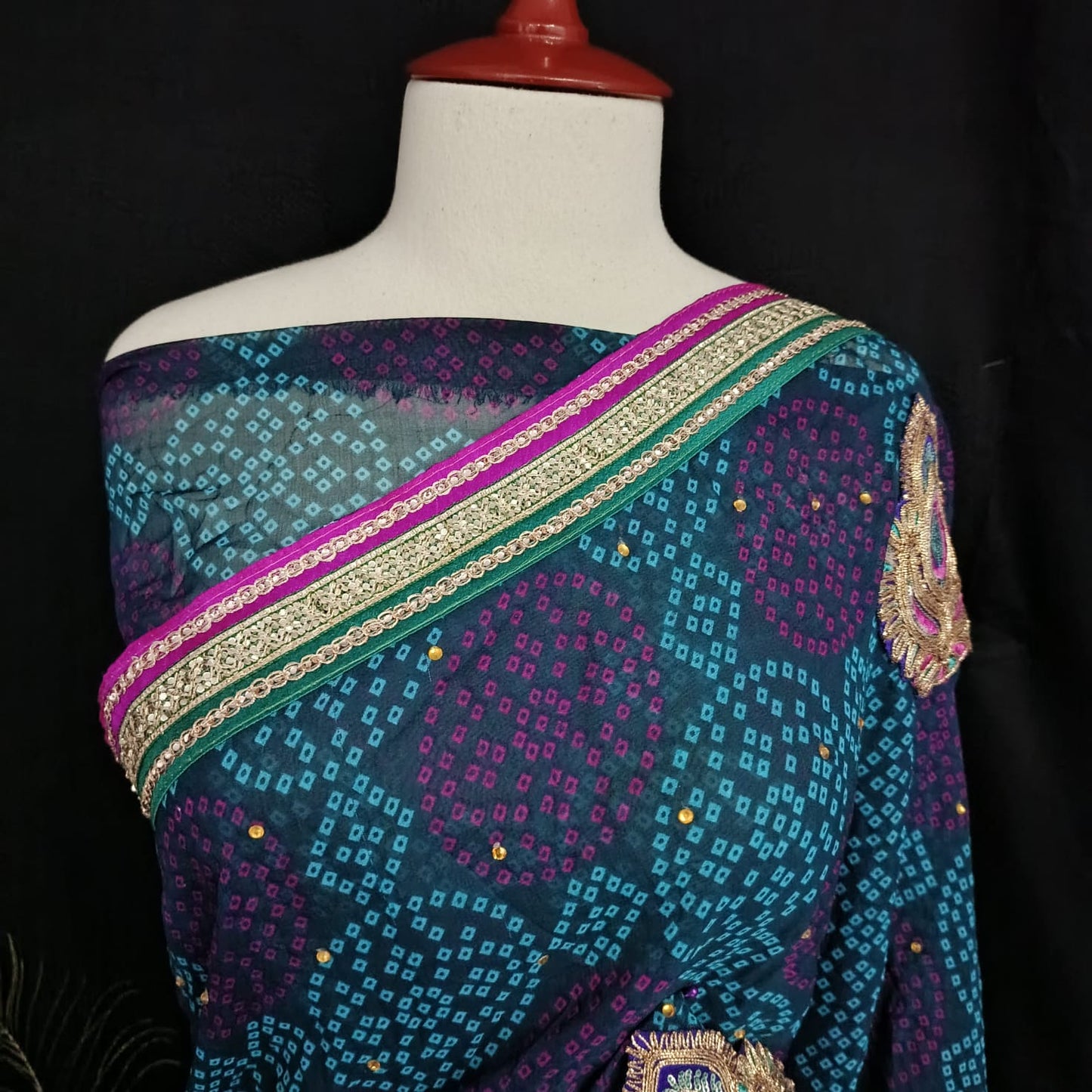 Royal Blue Chunri Saree with Zari and Thread Embroidery