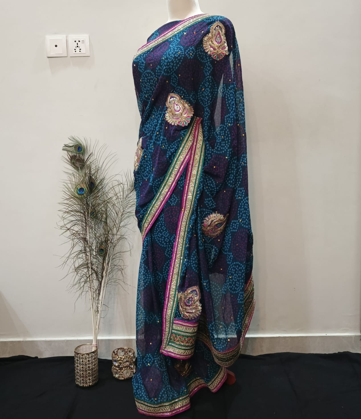 Royal Blue Chunri Saree with Zari and Thread Embroidery