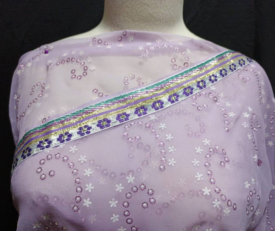 Lavender Embroidered Georgette Organza  Saree