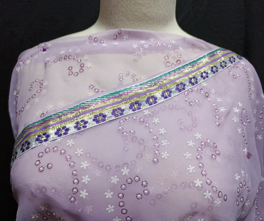 Lavender Embroidered Georgette Organza  Saree