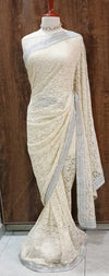 Elegant Cream Lace Saree with Silver Sequin Border