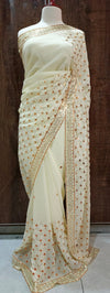 Graceful Off-White Georgette Saree with Copper Sequin Embroidery
