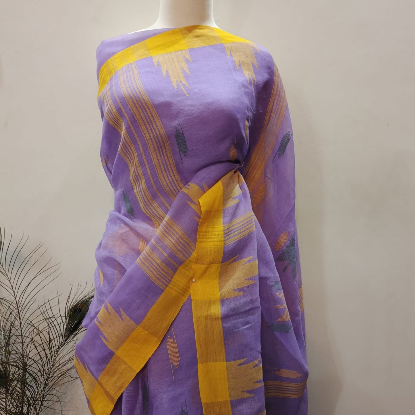 "Lavender-Mustard 7-Yard Cotton Saree"