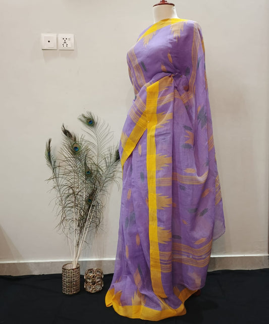 "Lavender-Mustard 7-Yard Cotton Saree"