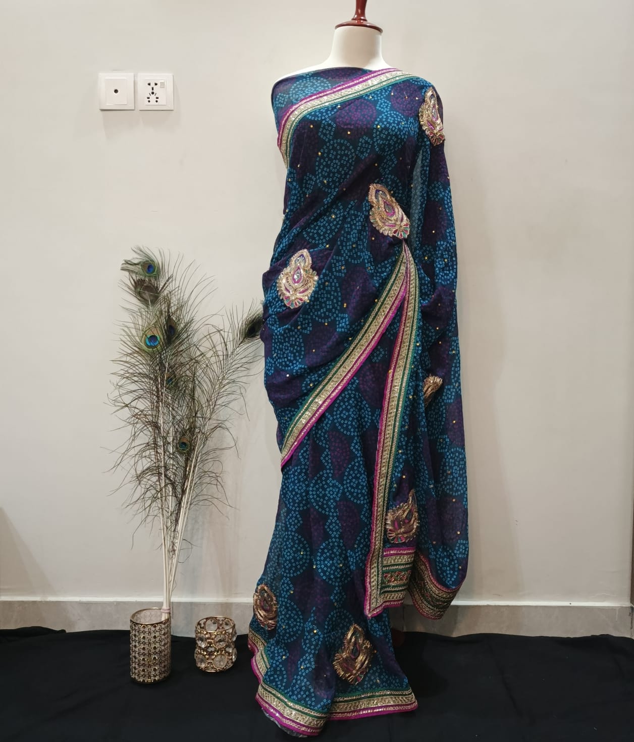 Royal Blue Chunri Saree with Zari and Thread Embroidery