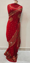 Bridal Red Georgette Chiffon Saree with Mirror Work